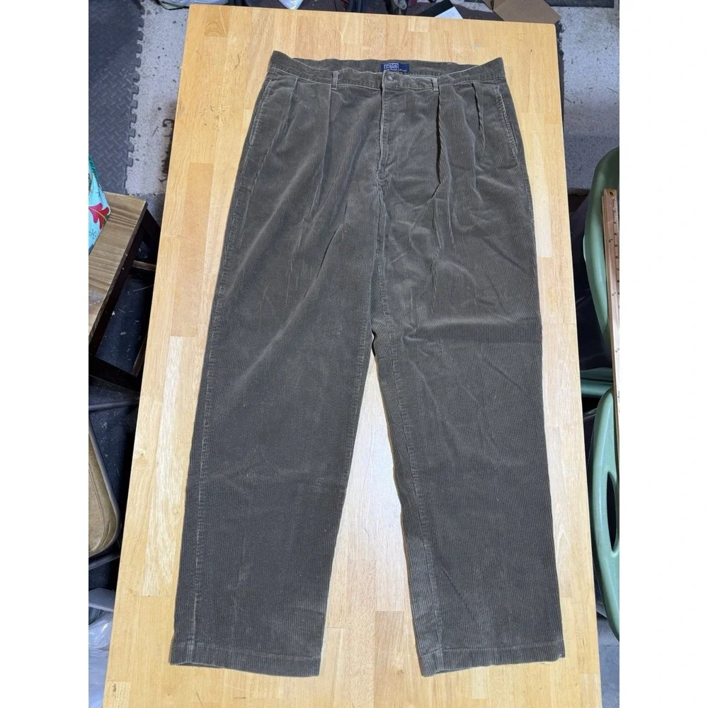 Vintage Polo Ralph Lauren Corduroy Pants Mens 40x34 Brown Pleated Polo Country